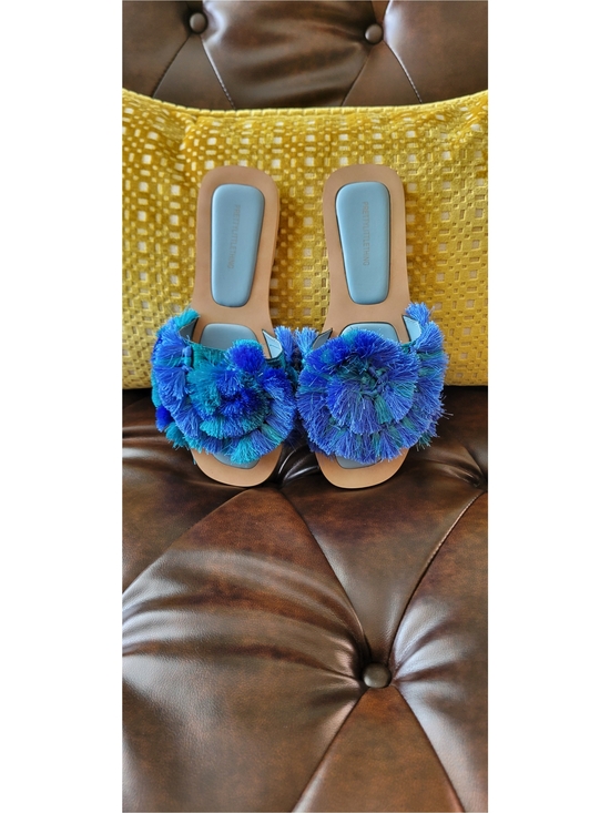 PrettyLittleThing Shoes - PrettyLittleThing Blue & Teal Fringe Slide Sandals